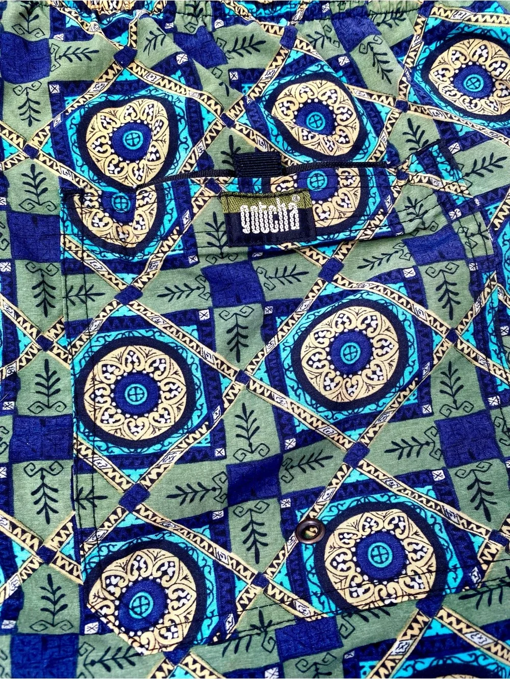 VTG 80’s Men’s Gotcha Blue/Green Medallion Psychedelic Print Swim Trunks | XL